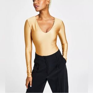 BAR III Women's Shine V-Neck Long-Sleeve Bodysuit